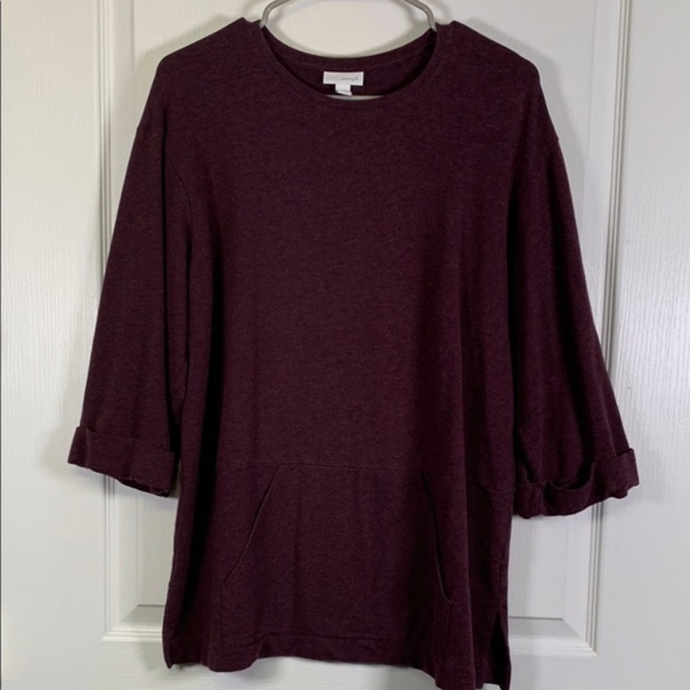 Pure Jill J Jill Maroon Hald SLeeve Cuffed Sleeves Front Pouch Pockets Size Med